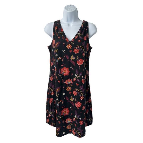 Old Navy Black Floral V Neck Sleeveless Shift Dress SP - Picture 1 of 7